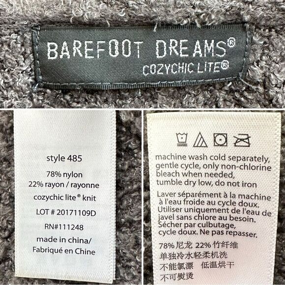 Barefoot Dreams Cozychic Lite Charcoal Gray Open Front Cardigan, Sz Medium - Picture 12 of 13